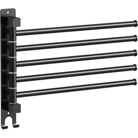 Porte-serviettes mural avec 4 barres pivotantes à 180°, idéal pour la cuisine ou l'évier - Noir (1/5)