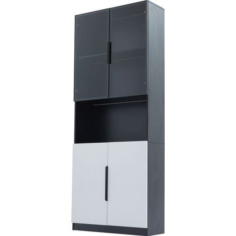 Vitrina moderna con puertas de cristal y LED, blanco y negro, 80 x 30 x 200 cm MODENUIT (1/5)
