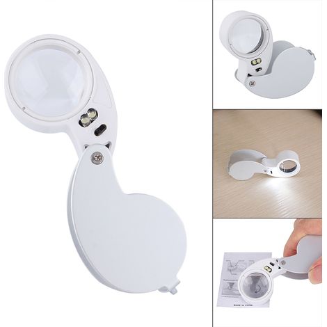 Silberne Leselupe mit 40-facher Vergrößerung, beleuchtete Lupe mit LED-Lampe (1/5)