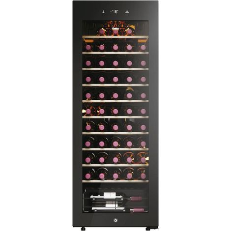 Haier – Cave à vin de service 58 bouteilles – Design noir élégant avec porte vitrée triple vitrage – Système de refroidissement à froid statique – 10 clayettes en bois FSC (1/5)