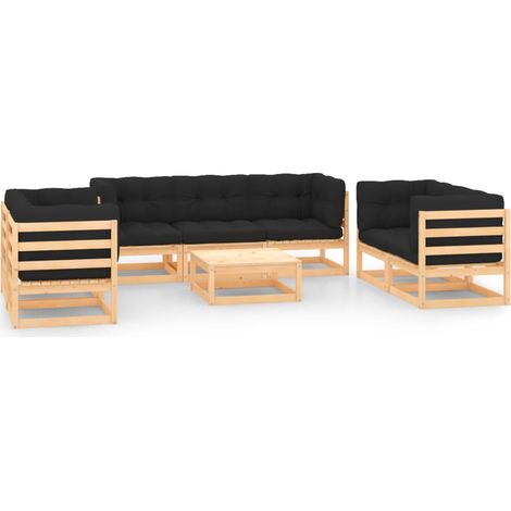 Salon de jardin 8 pcs,Mobilier de terrasse,Table et Chaise pour Relax avec coussins Bois de pin massif -YZ869502 (1/5)