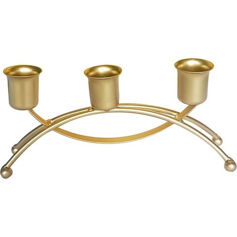 Porte-bougie à 3 bras en métal, support pour bougie chauffe-plat, porte-bougie décoratif, porte-bougie conique pour table (doré)