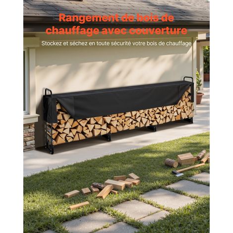 Range Bûches Extérieur 386x36x117 cm Abri Bois de Chauffage avec Couverture Imperméable 600D Oxford Porte-bûches pour Cheminée Support de Bûche Intérieur pour 3/4 de Corde de Bois de Chauffage (1/5)