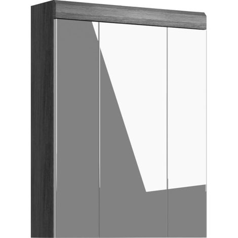 Mobile da bagno alto SCOTT – 3 porte con specchio – Grigio scuro e bianco – 60x79x18 cm
