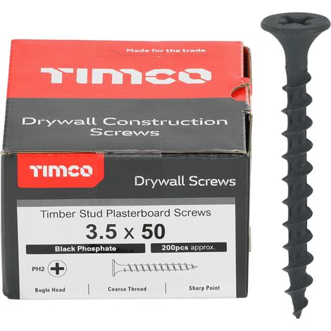 Timco Plasterboard Screws Coarse Thread (Black) - 3.5 x 50mm (200 Box)