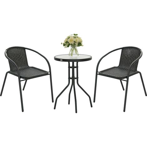 3 Pieces Rattan Bistro Set - Black