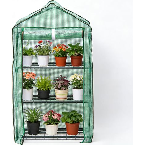 Tente serre (3 couches), mini serre, peut contenir plusieurs pots de fleurs, abri isolé portable, matériau métallique, 70×50×128cm, blanc. (1/5)
