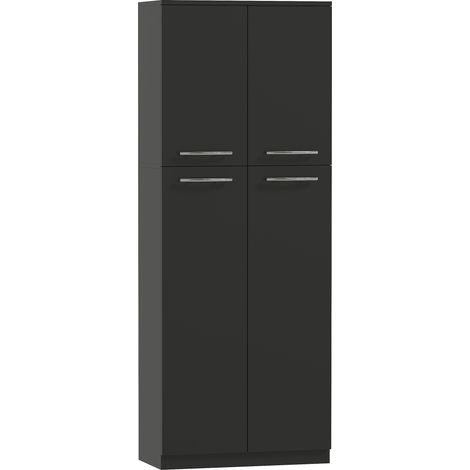 Minimalistisches Aufbewahrungsmöbel mit 2 Schränken und verstellbaren Einlegeböden, schwarzes Holz, 59 x 31 x 155 cm