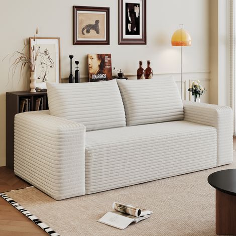 Divanetto 2 posti in velluto a coste 180 x 90 x 83 cm crema OKMYHOME (1/5)