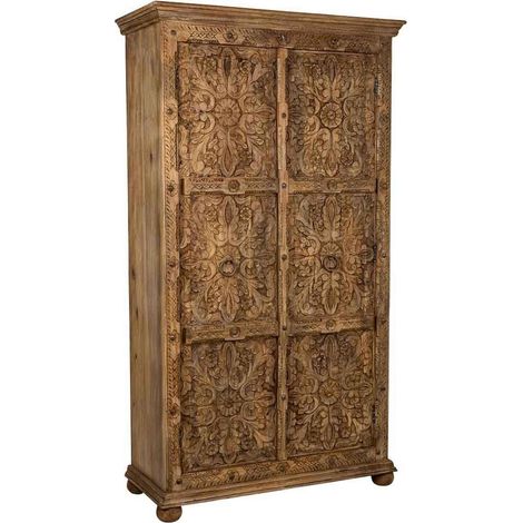 armoire artisanale bois sculpté portes ajourées esprit authentique - bois brun naturel sculpté (1/5)