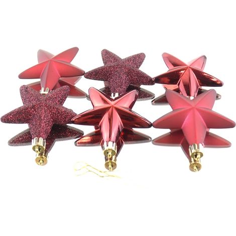 Bruchfeste Weihnachtsanhänger Sterne Ox Blood Ø 7,5 cm aus Kunststoff - 6er Set