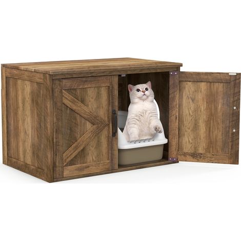 2 portes grange, meuble litière chat cachée, maison de toilette fermée avec couvercle rabattable et séparateur amovible (1/5)