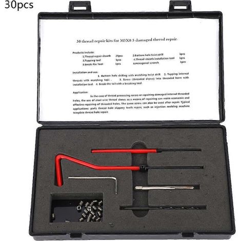 Kit de réparation de filetage 30 pièces, clé à embout spiralé en acier inoxydable, insert fileté M3 x 0,5 (1/4)