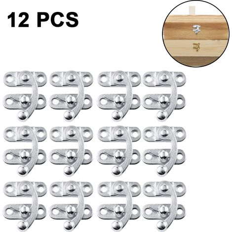 Lot de 12 loquets décoratifs pour boîtes à bijoux en bois - Fermeture à crochet - Cadenas à corne avec vis
