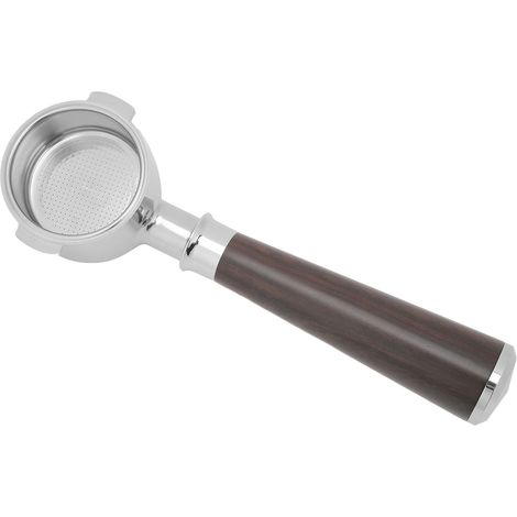 Kaffeesiebträger aus Edelstahl (51-mm-Korb, ohne Boden) mit Holzgriff für die Kaffeemaschine ECO310, aus afrikanischem Ebenholz. (1/5)