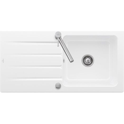 Villeroy & Boch – Évier 1 bac 100 x 51 cm en céramique – Blanc – Vidage automatique inclus – Fabrication française – Résistance maximale