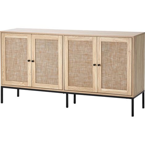 VEVOR Mobile in Rattan 1500 x 360 x 810 mm Cassettiera in Rattan con 4 Ante Magnetiche e Ripiani Regolabili, Mobile Portaoggetti, Credenza Buffet per Corridoio, Ingresso, Soggiorno, Cucina, Corridoio