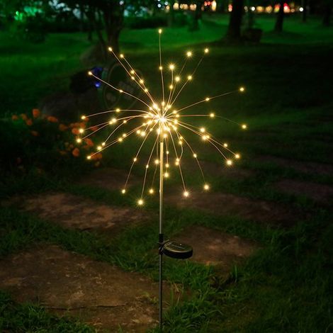 Dos luces solares para jardín con efecto fuegos artificiales: 90 LED，sensor de luz inteligente para control automático del brillo (1/5)