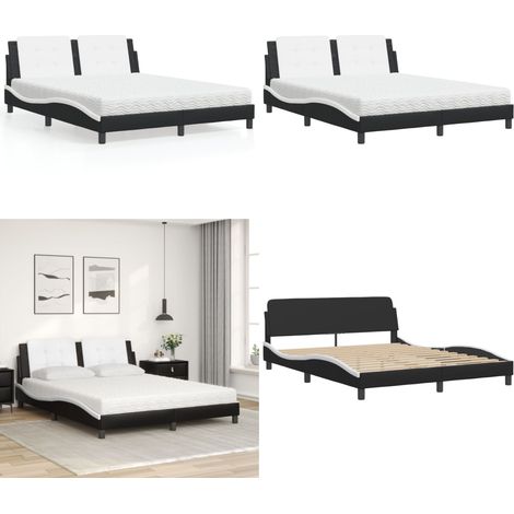 Lit avec matelas noir et blanc 160x200 cm similicuir - Lit Double - Lit Plateforme - Lit Design - Literie - Sommier Tapissier - Home & Living (1/5)