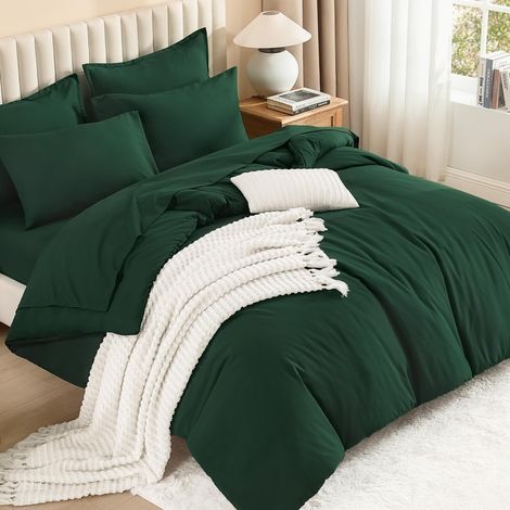 Parure de lit 7 pièces Bed in a Bag pour Grand lit avec Couette, draps, taies d'oreiller et Couvre-oreillers, Vert émeraude foncé (1/5)