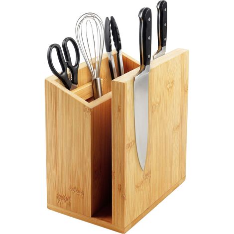 Relaxdays Messerblock magnetisch, doppelseitig, Utensilienhalter, Bambus, HxBxT: 21,5 x 19 x 13 cm, Messerständer, natur (1/5)