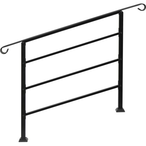 Wrought Iron Outdoor Handrails for 1 to 4 Steps with Installation Kit - Transitional Black Handrail for Enhanced Safety