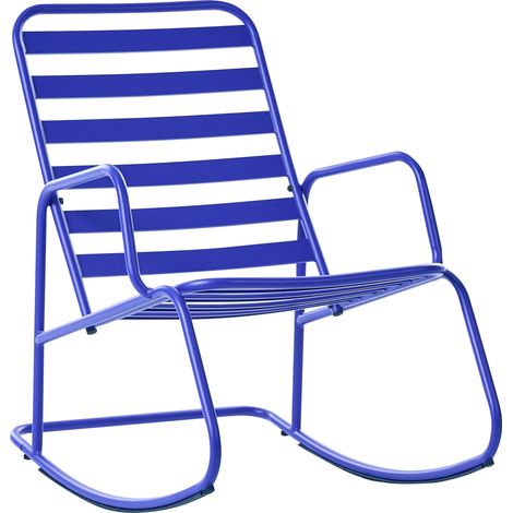 Silla mecedora moderna de metal para jardín diseño de listones exterior aluminio azul Turi (1/5)