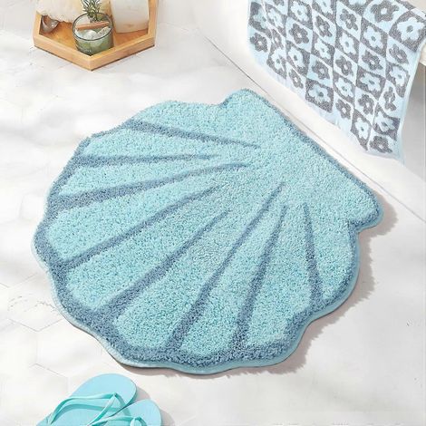 Tapis de bain décoratif en forme de coquillage, bleu turquoise, absorbant et lavable, 40 x 60 cm (1/5)