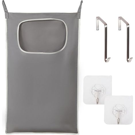 (80 x 49 cm) Panier à linge gris à suspendre avec crochets adhésifs en acier inoxydable pour porte de salle de bain (1/5)