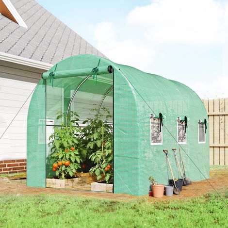 Serre 3 x 2 x 2 m, serre en aluminium avec roulettes, 2 portes à fermeture éclair et 6 fenêtres en filet, poteaux de soutien, verte (1/5)
