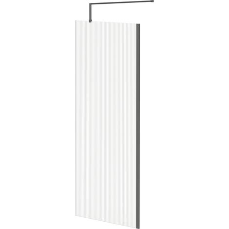 Colore 8mm Fluted Glass Gunmetal Grey 1850mm x 800mm Walk In Shower Screen including Wall Channel and Support Bar (1/5)