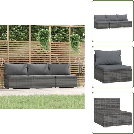 Canapé 3 places avec coussins Gris Résine tressée - Canapé Extérieur - Salon De Jardin - Mobilier De Jardin - Meubles De Jardin - Canapé Trois Places