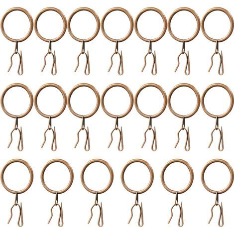 Lot de 20 anneaux et crochets métalliques pour rideaux, adaptés aux fenêtres, portes, rideaux de douche et autres (bronze rouge). (1/5)