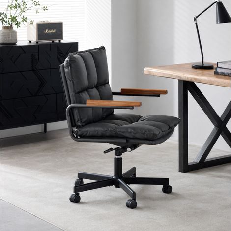 Chaise de bureau ergonomique 65x46x97 cm en simili cuir noir, réglable pour bureau FloraGrace (1/5)