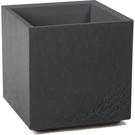 Quadratischer Pflanzkübel 40 cm – 36 l – Kunststoff in Betonoptik – Mit Rollen und Wasserablauf – Für den Innen- und Außenbereich geeignet – Schwarz (1/5)