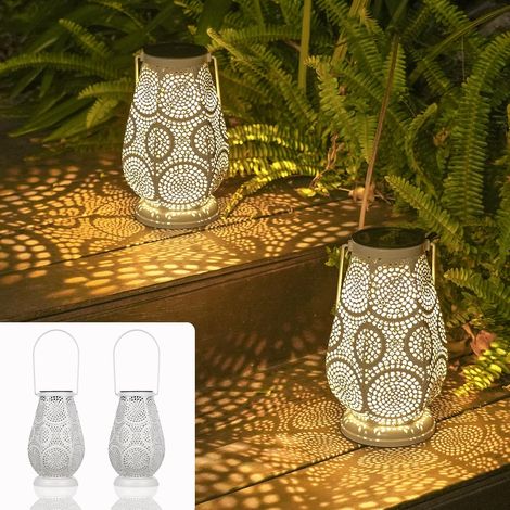 Lot de 2 lampes solaires pour extérieur de jardin - Étanche IP65 - Lanterne solaire à suspendre - Orientale - LED chaude - Décoration pour patio, arbre, pelouse, camping, cadeaux pour femme (1/5)