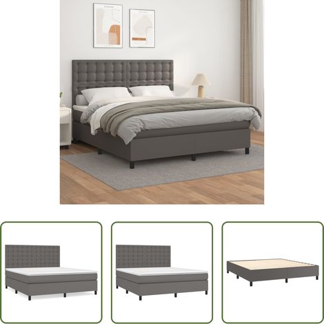 Matratze -  Boxspringbett mit Matratze Grau 160x200 cm Kunstleder (1/5)
