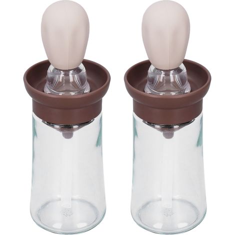 2er-Pack Ölbehälter mit Silikonpinsel, Ölspenderflasche für Küche, Grillen, Backen, Kochen, Braun (1/5)