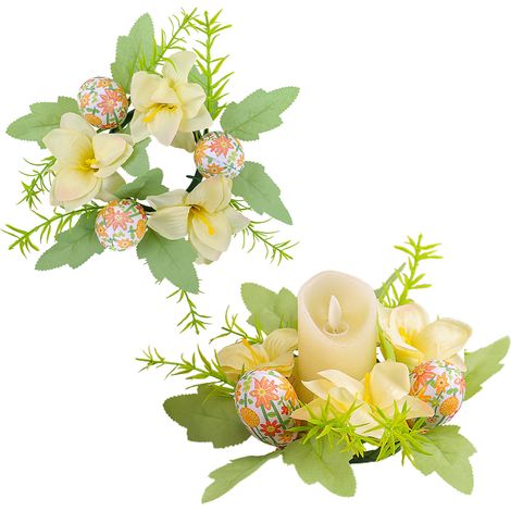 Support de Bougie Œuf De Pâques Style Fleur Jaune, Lot De 2 Décoration Intérieure Table Salle À Manger (1/2)