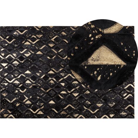 Alfombra de piel negra y dorada 140 x 200 cm estilo moderno glam Develi (1/5)