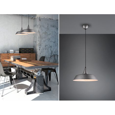Pendelleuchte WILTON 1 flammig Metall Silber matt Lampenschirm, Ø 35cm (1/5)