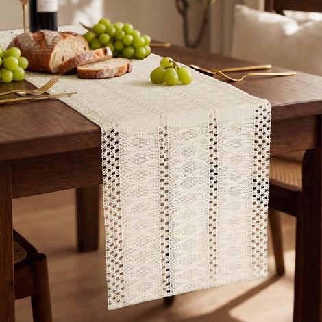 Chemin de table 30x140cm Style champêtre bohème Dentelle crochet Ivoire pour mariage fête