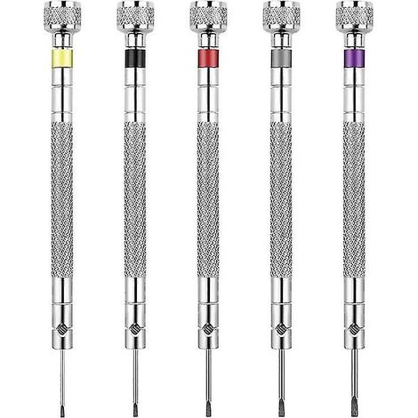 Lot de 5 tournevis de précision réversibles pour horlogers, embouts fins et poignée rotative. (1/5)