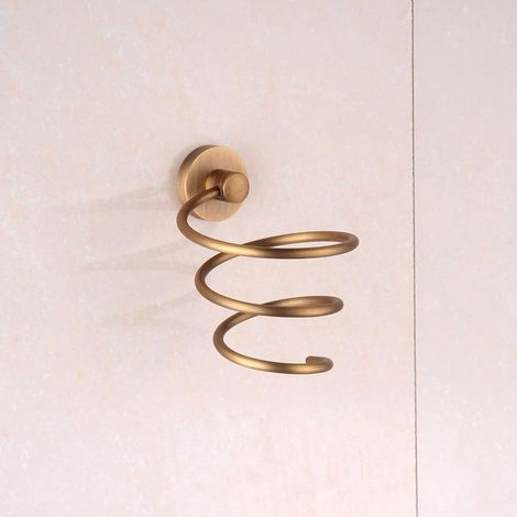 Spiralförmiger Haartrocknerhalter aus Messing, Aufbewahrungskorb, Haartrocknerregal, Wandregal aus Aluminium, Organizer, Badezimmerzubehör (1/3)