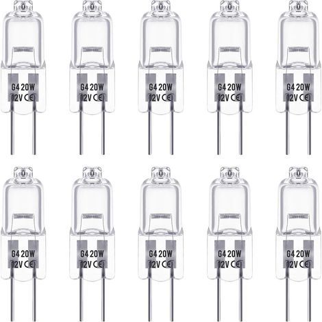 Ampoules Halogènes G4,12V 20W, Blanc Chaud 3000K, 350LM, Gradable, Transparente, Paquet de 10 (1/4)