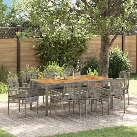 Garten Essgruppe 9 pcs Grau Poly-Rattan