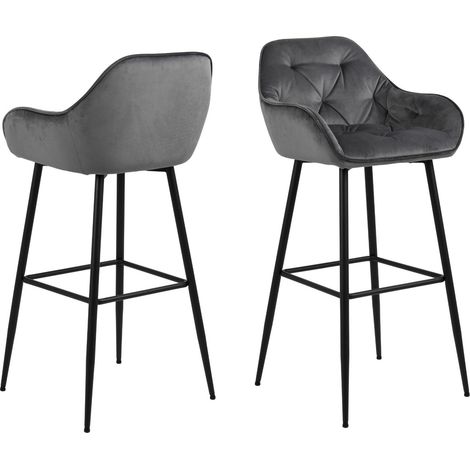 Tabouret haut avec accoudoirs en velours et métal (lot de 2) - TERI (1/5)