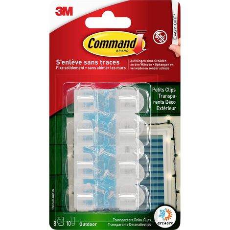 COMMAND 17017 AW OUTDOOR DE DÉCORATION CLIP, SPURLOS RÉSIDUS, PRESQUE INVISIBLE, 8 CLIPS AVEC 10 STRIPS TAILLE S