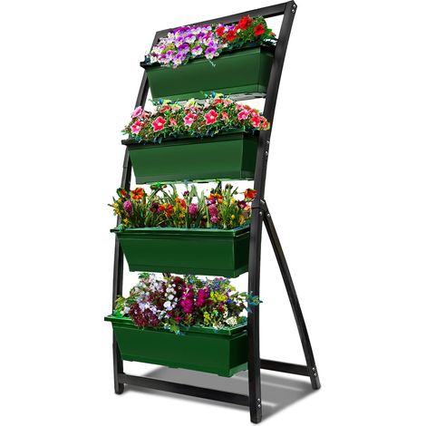 Jardinière surélevée de 1,8 m – Jardinière Verticale autoportante avec 4 boîtes de conteneurs – Idéal pour la terrasse ou Le Balcon intérieur et extérieur – Parfait pour cultiver des (1/5)