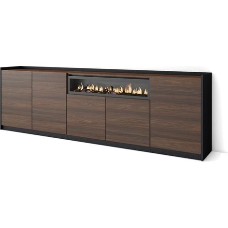 Skraut Home - Aparadores para salón, 260x37x80cm, 5 Puertas, Chimenea eléctrica, Roble oscuro y Negro (1/5)